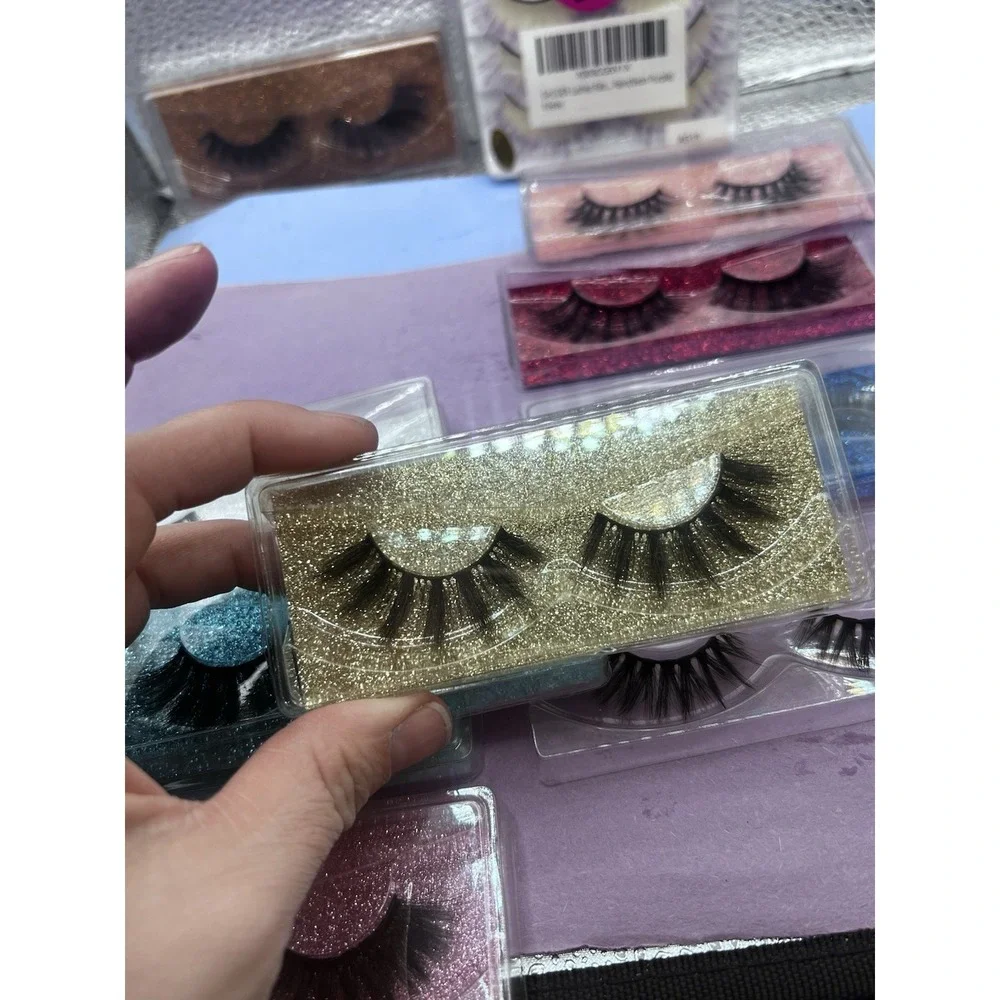 15 Pair Long Cross False Eyelashes Makeup Fake Thick Black Eye Lashes & Neon Pur